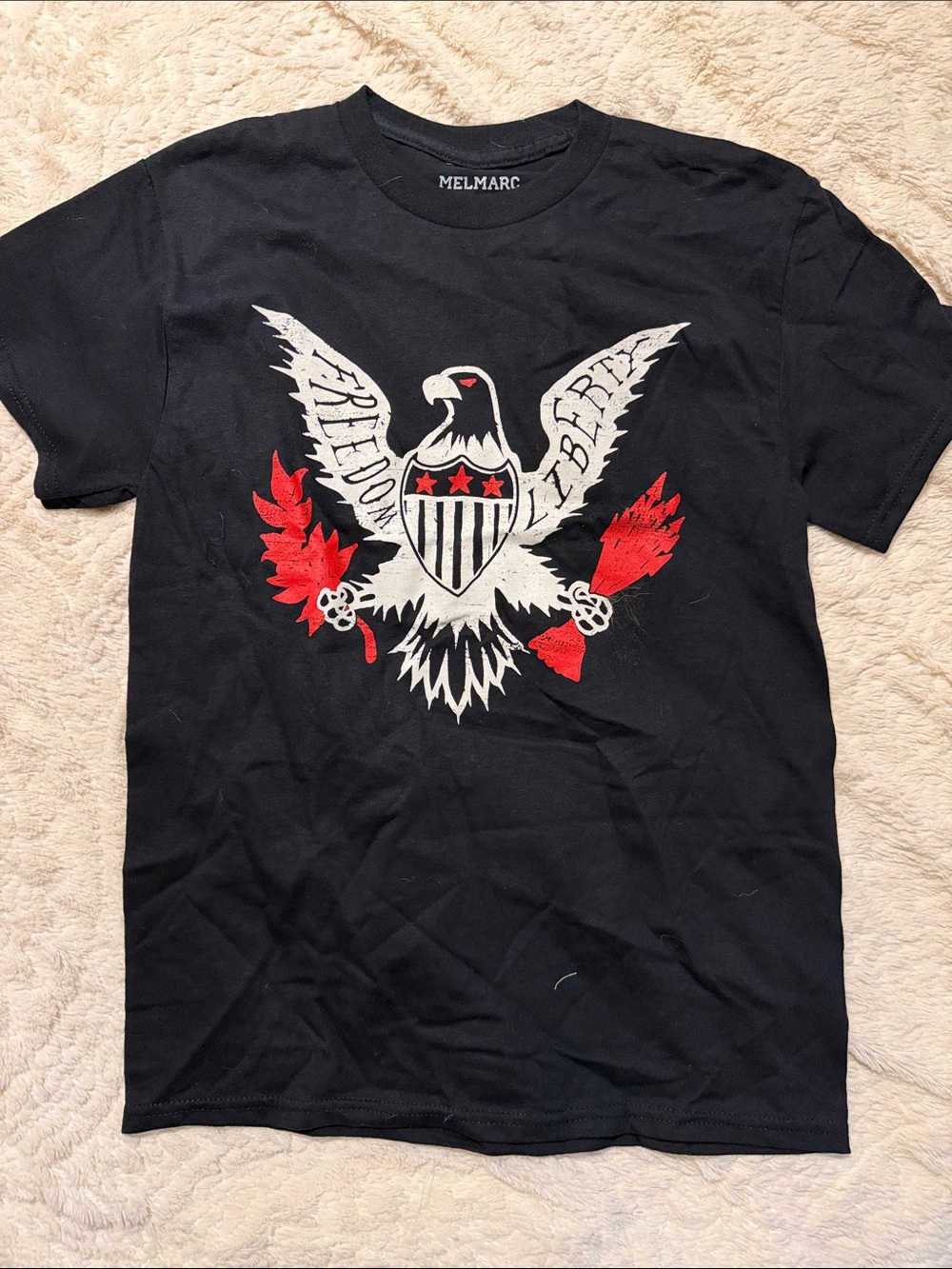 Men's Black Eagle Graphic T-Shirt - Black with Red & White Print